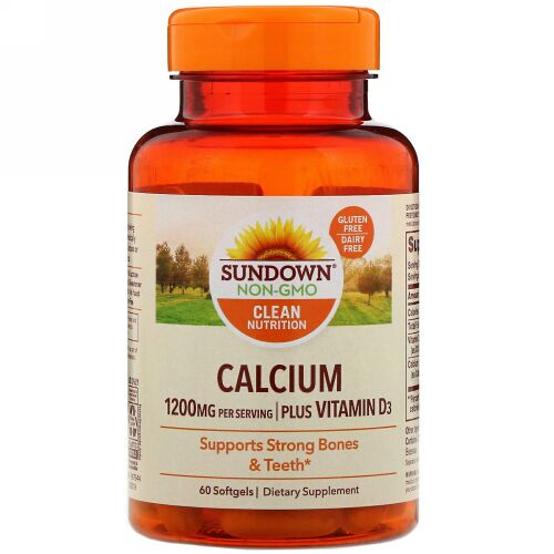 Sundown Naturals, カルシウム、プラスビタミンD3、1200mg、ソフトジェル60粒 (Discontinued Item)
