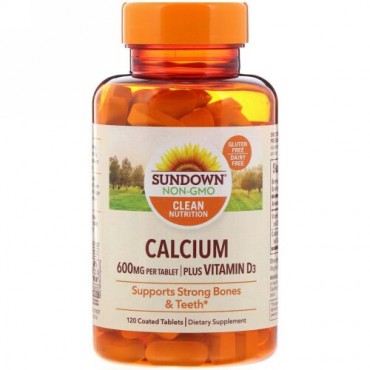 Sundown Naturals, カルシウム、プラスビタミンD3 、600mg、糖衣タブレット120錠 (Discontinued Item)
