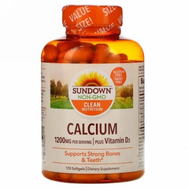 Sundown Naturals, カルシウムプラスビタミンD3、1200mg、ソフトジェル170粒