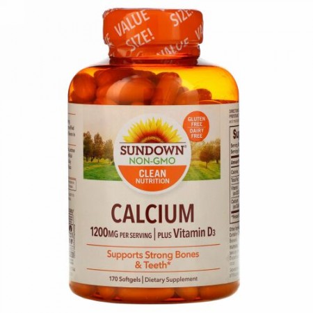 Sundown Naturals, カルシウムプラスビタミンD3、1200mg、ソフトジェル170粒