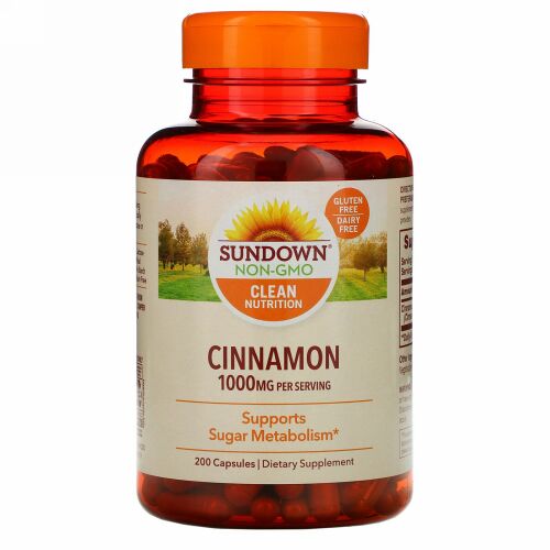 Sundown Naturals, シナモン、1000mg、カプセル200粒