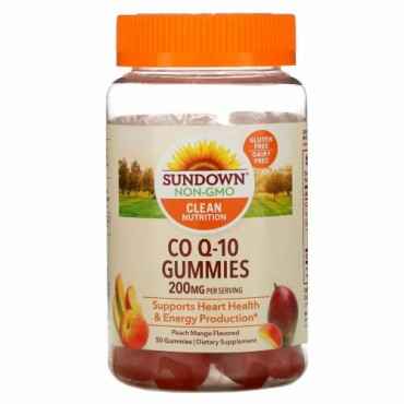 Sundown Naturals, Co Q-10 グミ、ピーチ・マンゴー味、200mg、50個