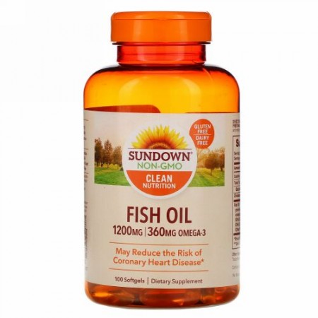 Sundown Naturals, フィッシュオイル、1,200mg、ソフトジェル100粒