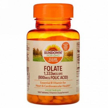 Sundown Naturals, 葉酸、1,333mcg DFE、タブレット100錠