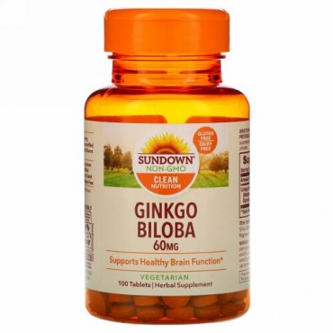 Sundown Naturals, イチョウ、60mg、タブレット100錠