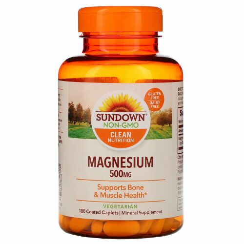 Sundown Naturals, マグネシウム、500mg、糖衣180錠