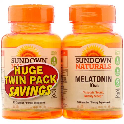Sundown Naturals, メラトニン、ツインパック、10 mg、各90カプセル (Discontinued Item)