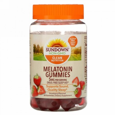 Sundown Naturals, メラトニングミ、イチゴ風味、5mg、グミ60粒