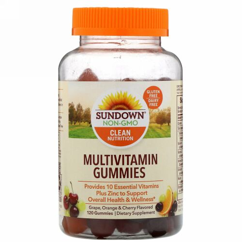 Sundown Naturals, マルチビタミングミ、グレープ＆オレンジ＆チェリー風味、グミ120粒