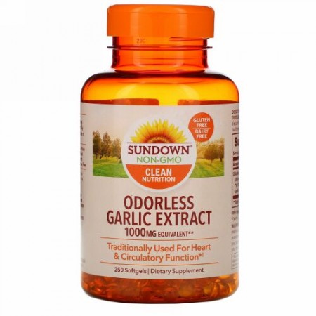 Sundown Naturals, 無臭ガーリックエキス、1,000mg、ソフトジェル250粒