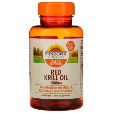 Sundown Naturals, レッドクリルオイル、1000mg、ソフトジェル60粒