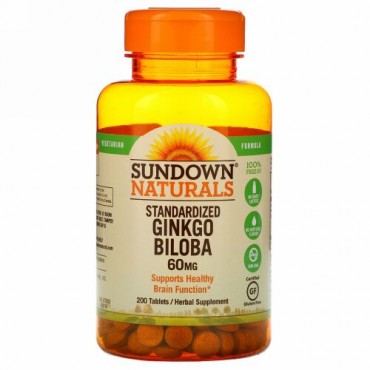 Sundown Naturals, Standardized Ginkgo Biloba, 60 mg, 200 Tablets