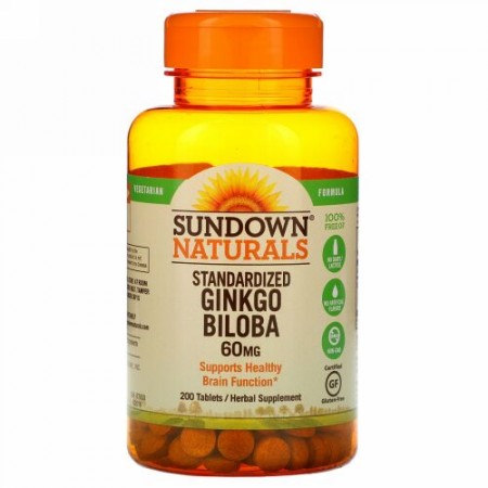Sundown Naturals, Standardized Ginkgo Biloba, 60 mg, 200 Tablets