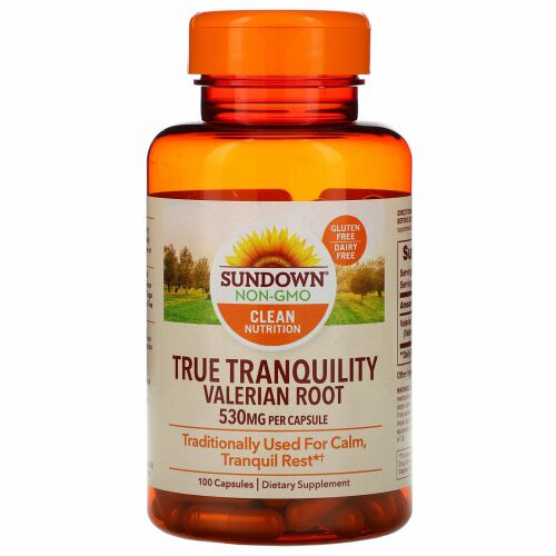 Sundown Naturals, トゥルートランキュリティ、バレリアンルート、530mg、カプセル100粒