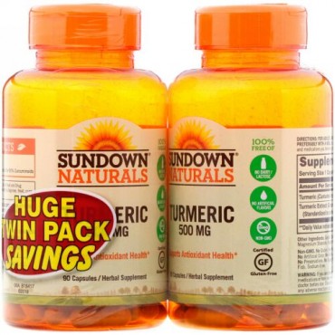 Sundown Naturals, Turmeric, Twin Pack, 500 mg , 90 Capsules Each (Discontinued Item)