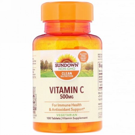 Sundown Naturals, ビタミンC、500mg、タブレット100錠