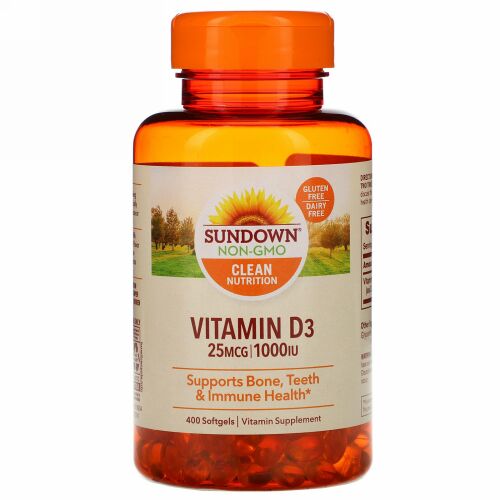 Sundown Naturals, ビタミンD3、25mcg（1000 IU）、ソフトジェル400粒