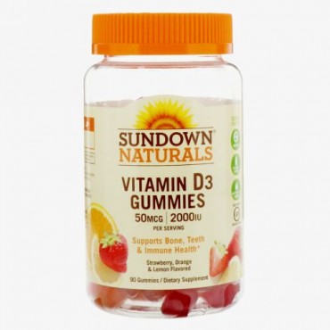 Sundown Naturals, Vitamin D3 Gummies, Strawberry, Orange, & Lemon Flavored, 50 mcg (2,000 IU), 90 Gummies