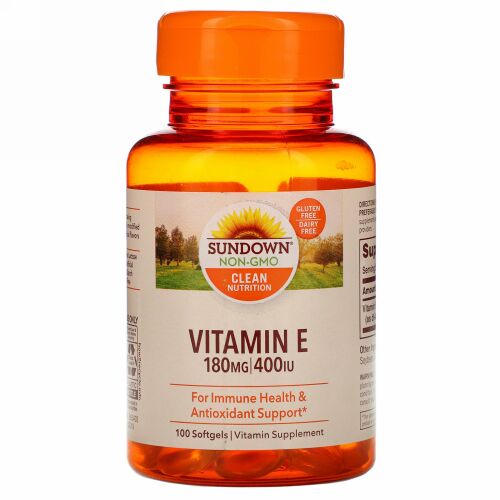 Sundown Naturals, ビタミンE、180 mg（400 IU）、ソフトジェル100粒
