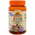 Sundown Naturals Kids, コンプリートマルチビタミングミ、ディズニープリンセス、グレープ・オレンジ・チェリー風味、60粒