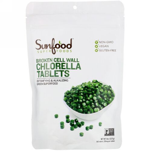 Sunfood, 細胞壁破壊クロレラタブレット、250mg、タブレット912粒、8oz（227g）