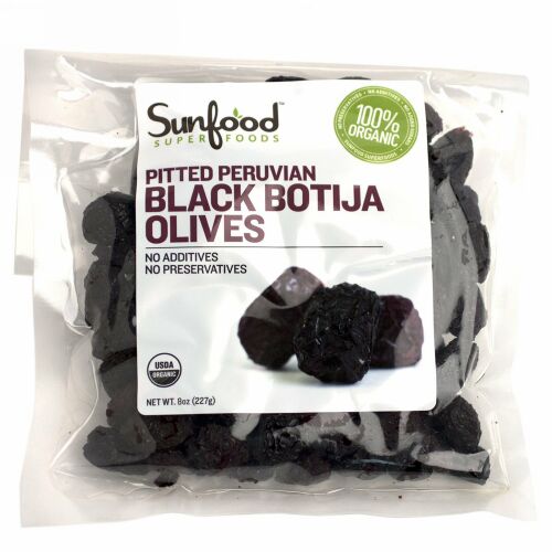 Sunfood, 有機、種なし ペルー産ブラックオリーブ(Black Botija Olivess)、8 oz (227 g)