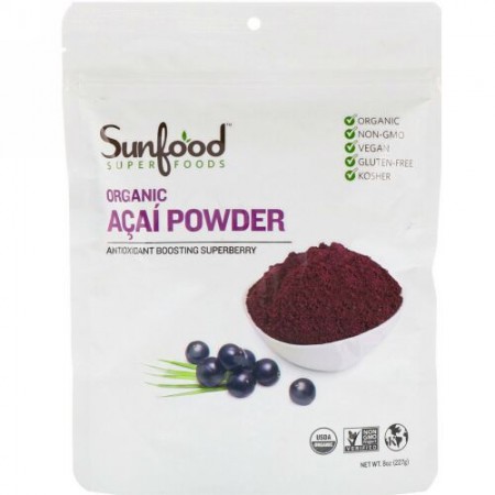Sunfood, オーガニックアサイーパウダー、227g（8oz）