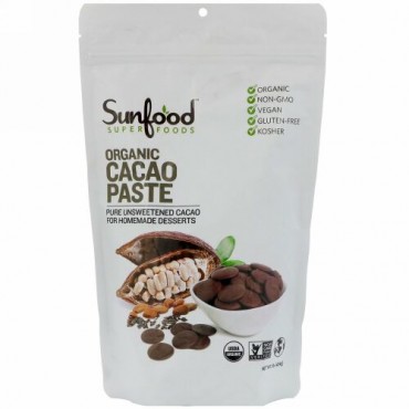 Sunfood, オーガニックカカオペースト、454g（1lb）