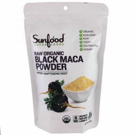 Sunfood, 未加工オーガニックブラックマカパウダー、113g（4oz）