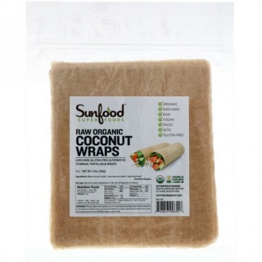 Sunfood, 未加工オーガニックココナッツラップ、7枚、126g（4.4oz）
