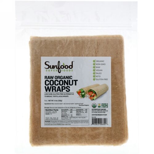 Sunfood, 未加工オーガニックココナッツラップ、7枚、126g（4.4oz）