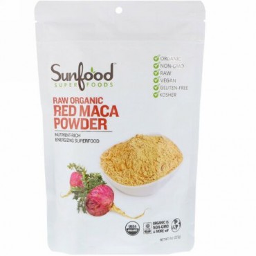 Sunfood, 未加工オーガニックレッドマカパウダー、227g（8oz）