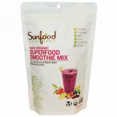 Sunfood, 未加工オーガニックスーパーフードスムージーミックス、227g（8oz）