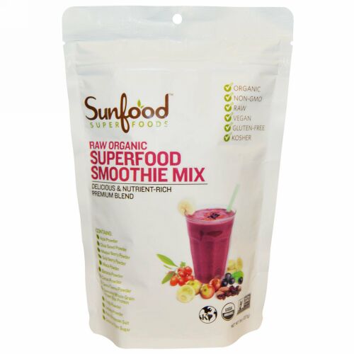 Sunfood, 未加工オーガニックスーパーフードスムージーミックス、227g（8oz）