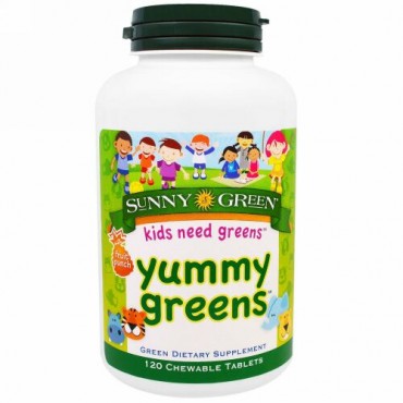 Sunny Green, ヤミーグリーンズ, フルーツパンチ味, 120錠 (チュアブル)