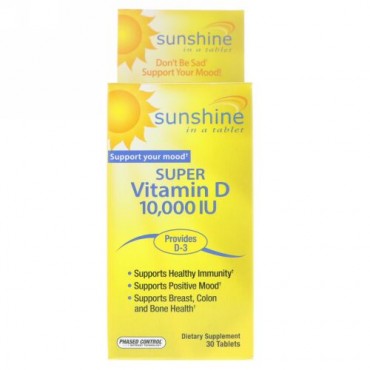Sunshine, Super Vitamin D, 10,000 IU, 30 Tablets (Discontinued Item)