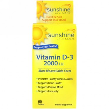 Sunshine, Vitamin D-3, 2000 IU, 60 Tablets (Discontinued Item)