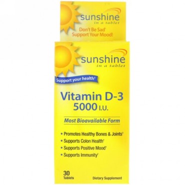 Sunshine, Vitamin D-3, 5000 IU, 30 Tablets (Discontinued Item)