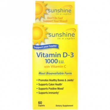 Sunshine, Vitamin D-3 with Vitamin C, 1000 IU, 60 Caplets (Discontinued Item)