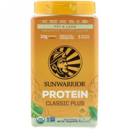 Sunwarrior, クラシックプラスプロテイン、オーガニック植物由来、ナチュラル、1.65 lb (750 g)