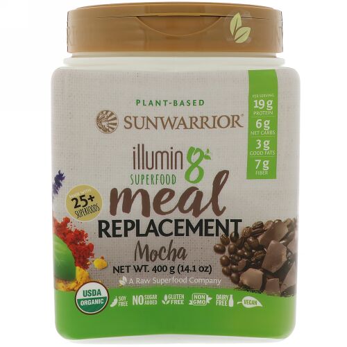 Sunwarrior, Illumin8、植物由来オーガニックスーパーフード・ミールリプレースメント（食事代替品）、モカ、14.1 oz (400 g) (Discontinued Item)