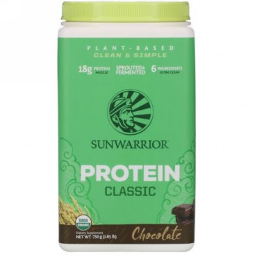 Sunwarrior, Plant-Based Protein Classic, Chocolate, 1.65 lb (750 g) (Discontinued Item)