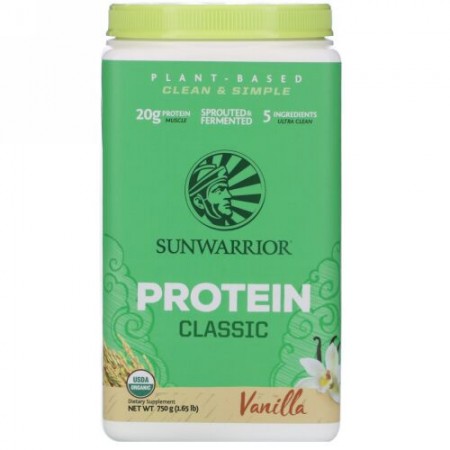 Sunwarrior, Plant-Based Protein Classic, Vanilla, 1.65 lb (750 g) (Discontinued Item)