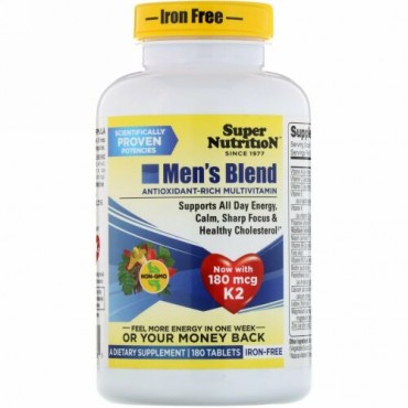 Super Nutrition, 男性用ブレンド,抗酸化剤が豊富なマルチビタミン, 鉄分フリー, 180錠