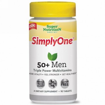 Super Nutrition, シンプリー・ワン、50歳以上の男性用トリプルパワー・マルチビタミン、90錠