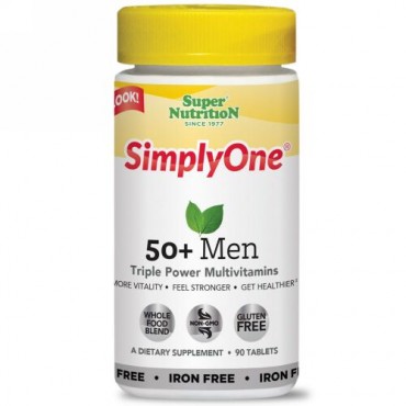 Super Nutrition, シンプリーワン、50＋メン トリプルパワーマルチビタミン、アイアンフリー、90錠