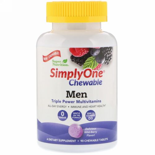 Super Nutrition, SimplyOne, Men, Triple Power Multivitamin, Wild-Berry Flavor, 90 Chewable Tablets (Discontinued Item)