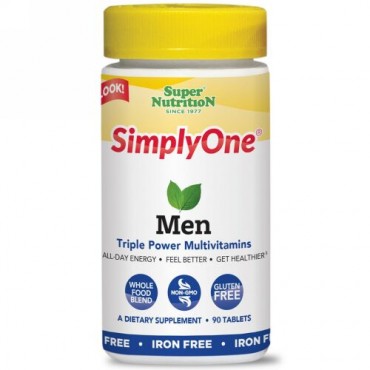 Super Nutrition, シンプリーワン、男性用、トリプルパワーマルチビタミン、鉄分なし、90錠