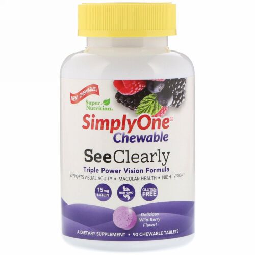 Super Nutrition, SimplyOne、クリアな視覚トリプルパワービジョンフォーミュラ、ワイルドベリーフレーバー、90チュアブル錠 (Discontinued Item)