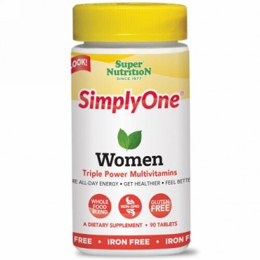 Super Nutrition, SimplyOne（シンプリーワン）、女性用、トリプルパワーマルチビタミン、鉄分不使用、90粒